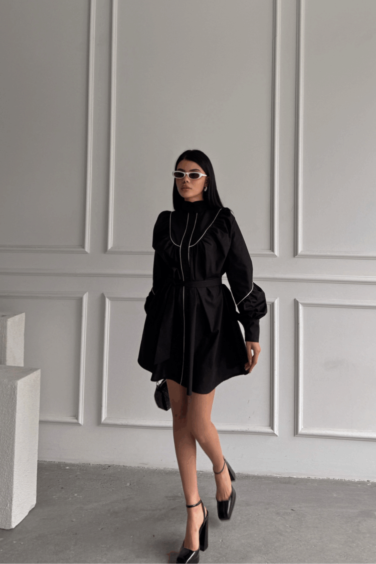 Front Buttoned Poplin Flared Dress Lacing Belt Detailed - Producer: Ello - Wholesale Women Clothes - TheBS Women