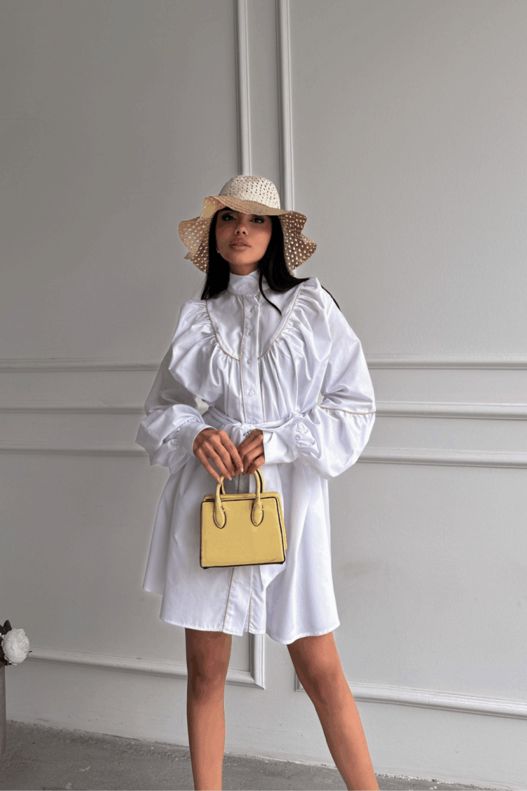 Front Buttoned Poplin Flared Dress Lacing Belt Detailed - Producer: Ello - Wholesale Women Clothes - TheBS Women