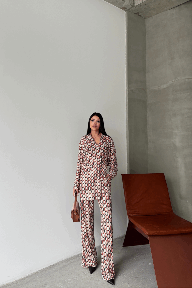 Chain Pattern Shirt Pants Set - Multicolor - Producer: Ello - Wholesale Women Clothes - TheBS Women