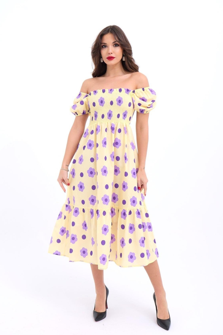 Patterned Dress -& Yellow - Producer: Fame - Wholesale Women Clothes - TheBS Women
