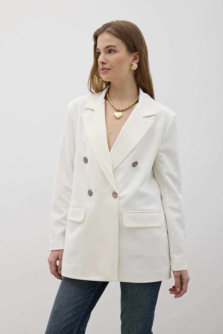 Front Button Detailed Shoulder Wadded Blazer Jacket - Brand: Levure - Women & Kids, Baby Clothes Wholesale - TheBS Women