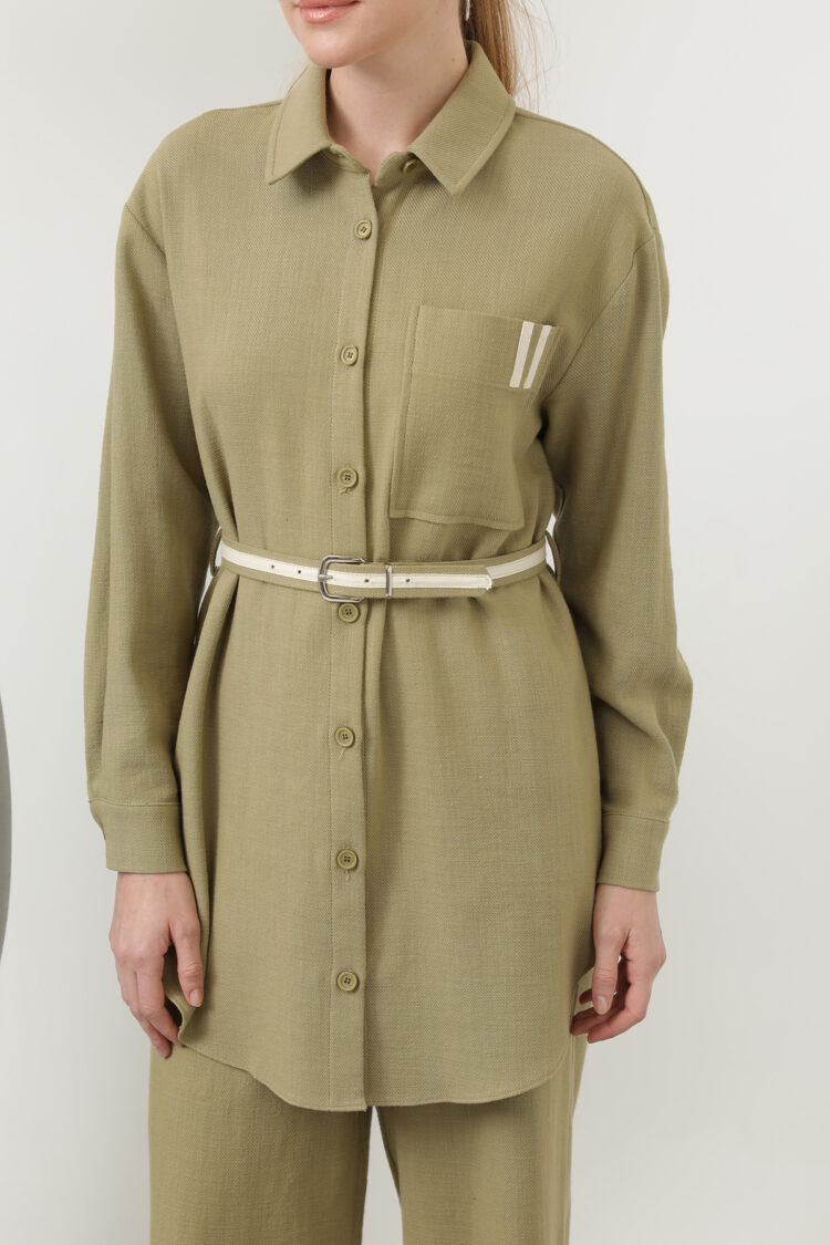 Ruched Waist And Pocket Detailed Shirt And Pants Set - Light - Producer: Puane - Wholesale Women Clothes - TheBS Women