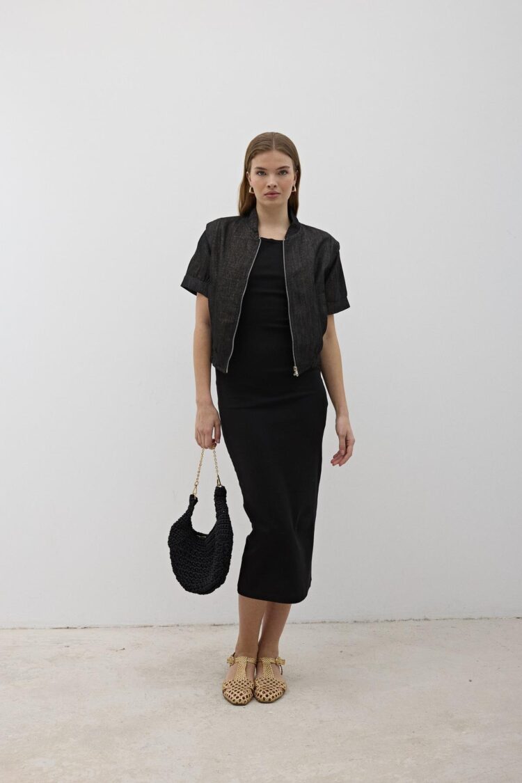 Shoulder Wadding Front Zipper Jacket Black - Producer: Levure - Wholesale Women Clothes - TheBS Women