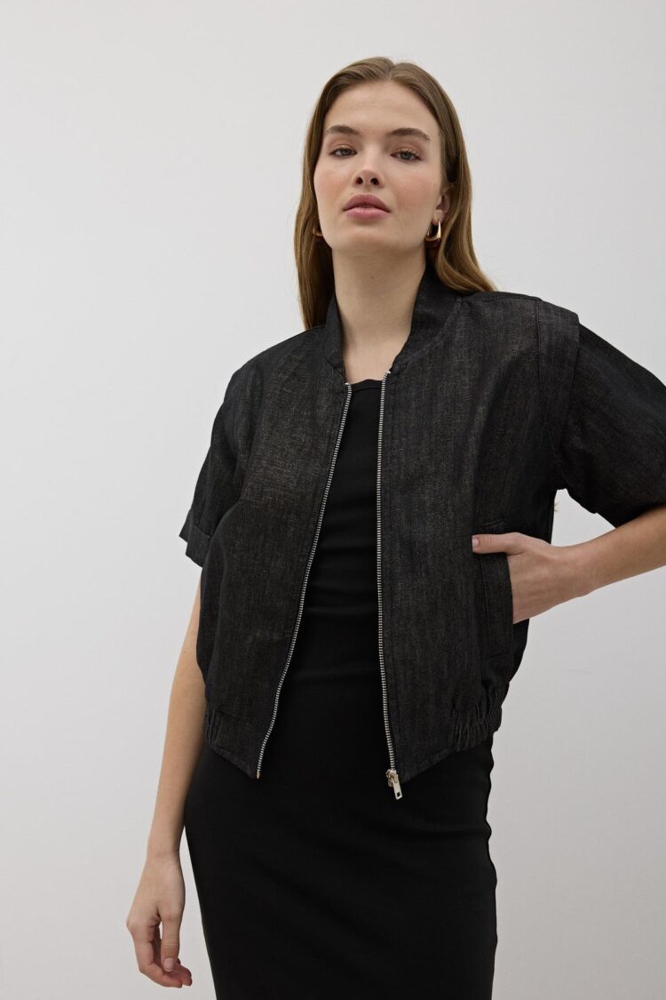 Shoulder Wadding Front Zipper Jacket Black - Producer: Levure - Wholesale Women Clothes - TheBS Women