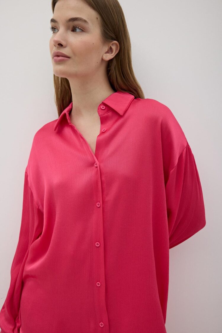 Women's Front Buttoned Oversize Satin Shirt - Producer: Levure - Wholesale Women Clothes - TheBS Women