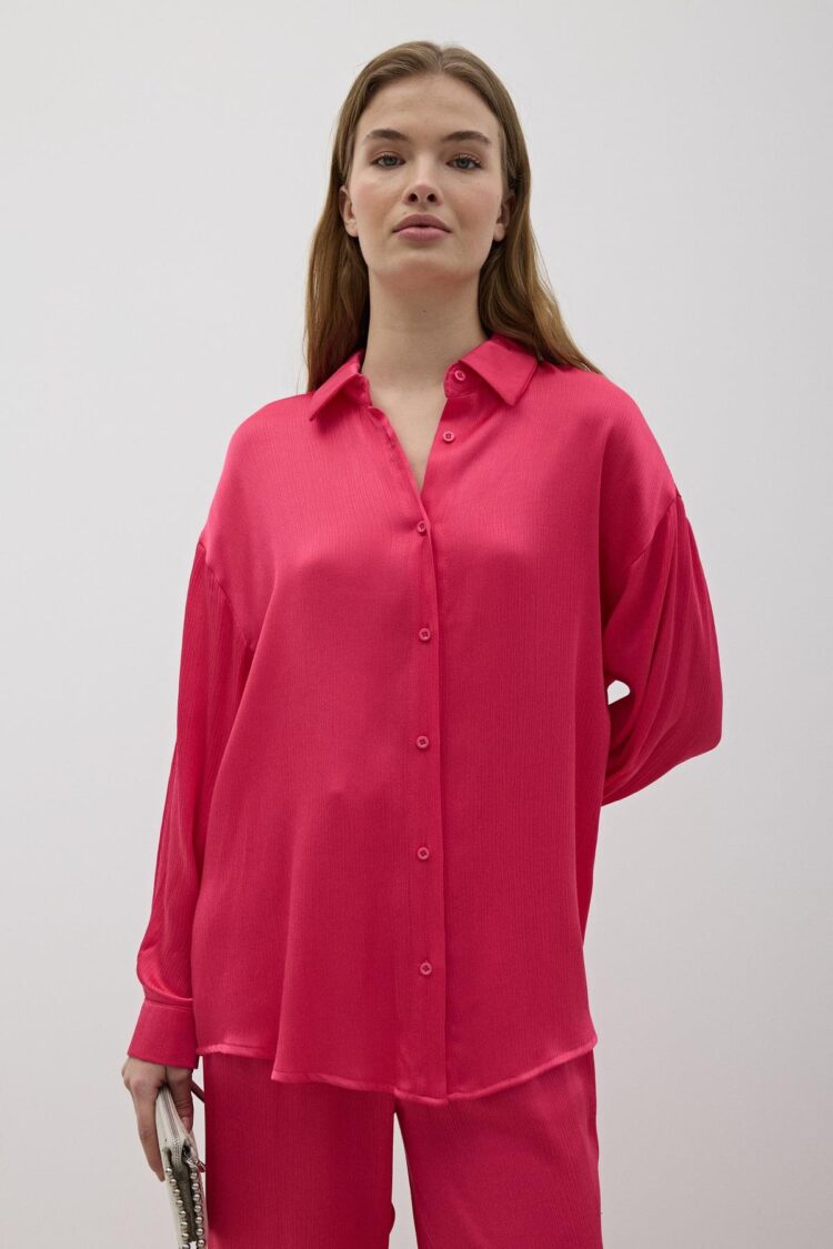 Women's Front Buttoned Oversize Satin Shirt - Producer: Levure - Wholesale Women Clothes - TheBS Women