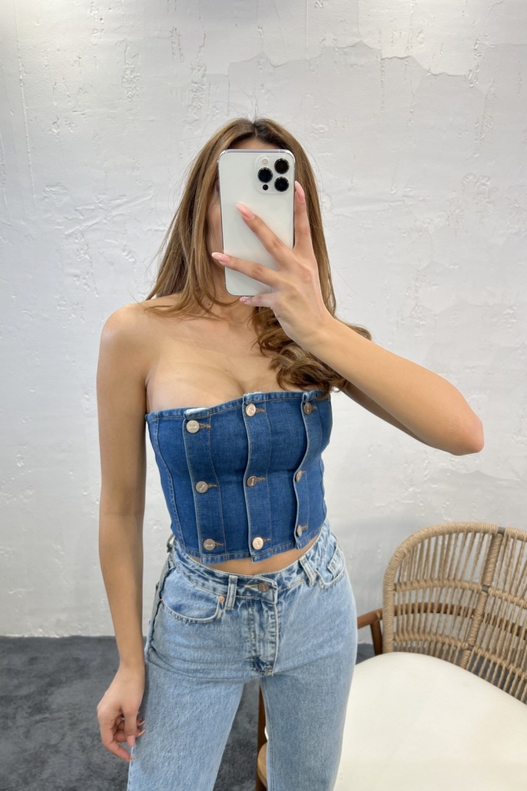 Denim Bustier - Blue - Producer: Fame - Wholesale Women Clothes - TheBS Women