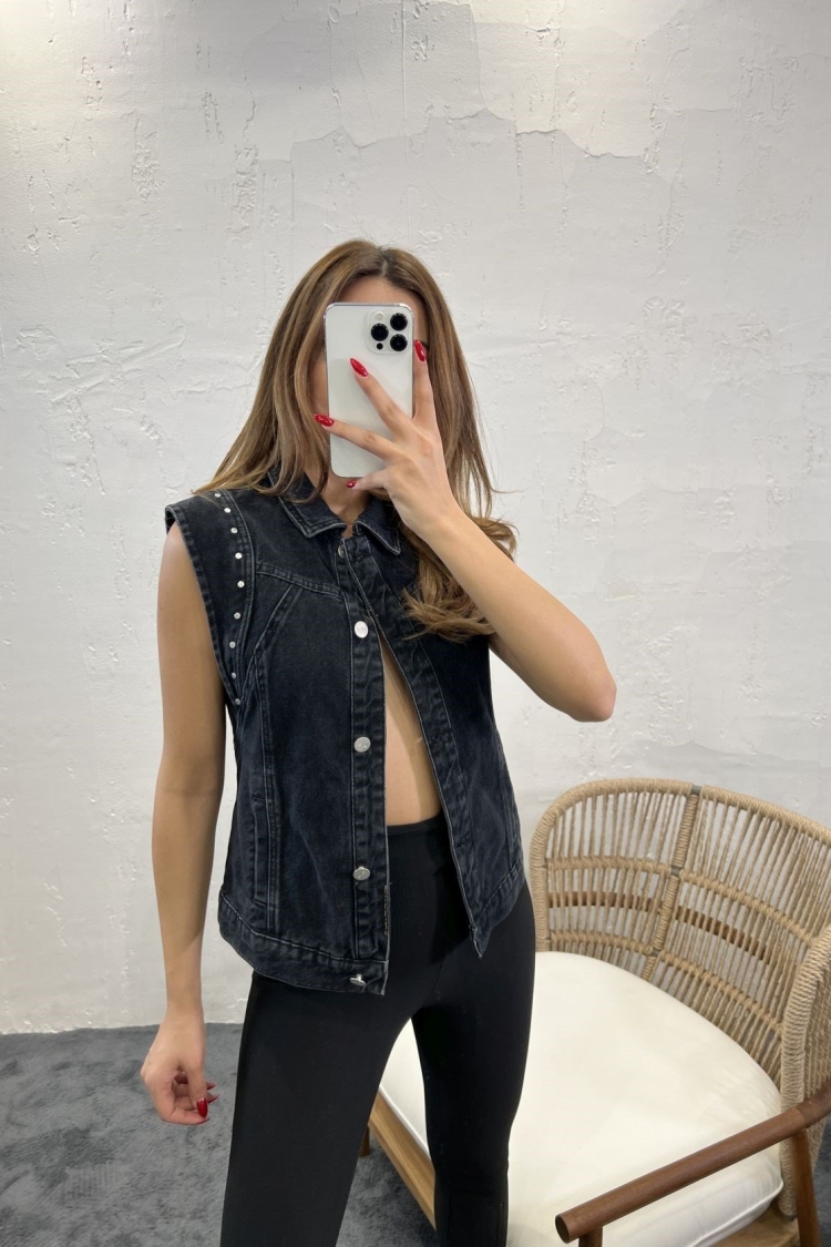Denim Vest - Black - Producer: Fame - Wholesale Women Clothes - TheBS Women