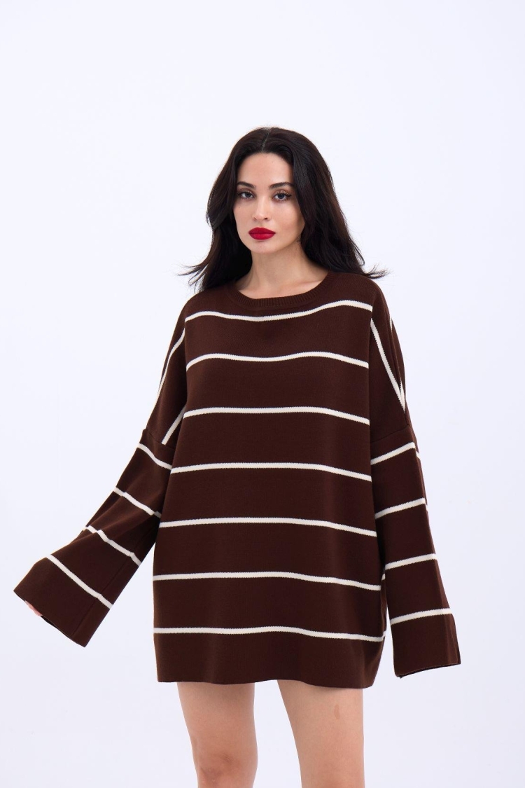 Striped Loose Tunic -- Cream - Producer: Fame - Wholesale Women Clothes - TheBS Women