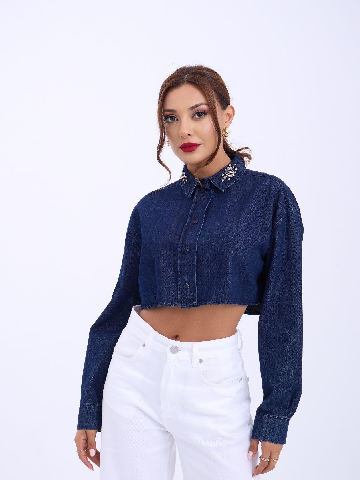 Denim Blouse - Blue - Producer: Fame - Wholesale Women Clothes - TheBS Women