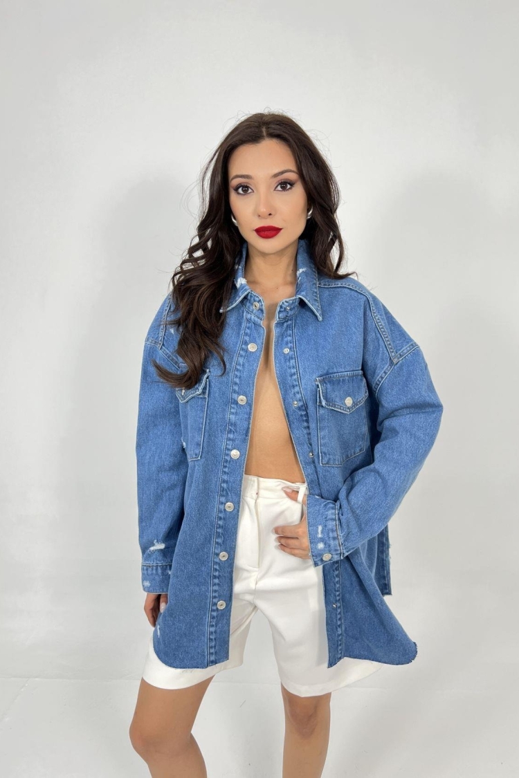 Denim Shirt - Blue - Producer: Fame - Wholesale Women Clothes - TheBS Women