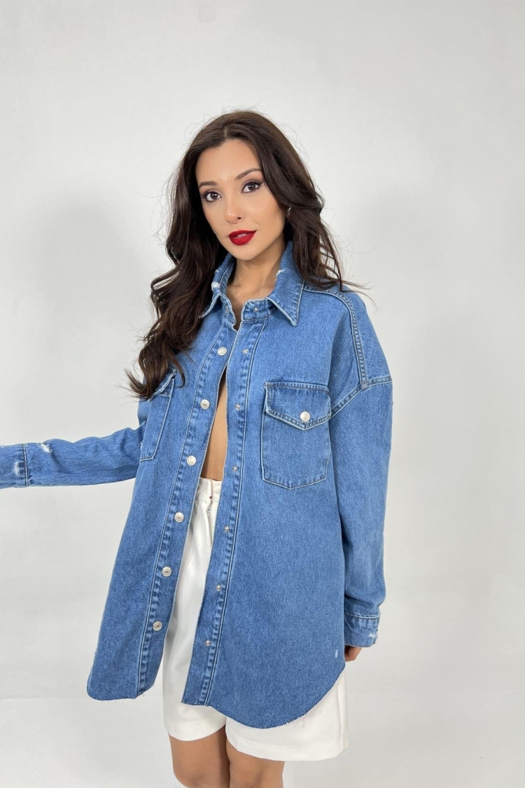 Denim Shirt - Blue - Producer: Fame - Wholesale Women Clothes - TheBS Women