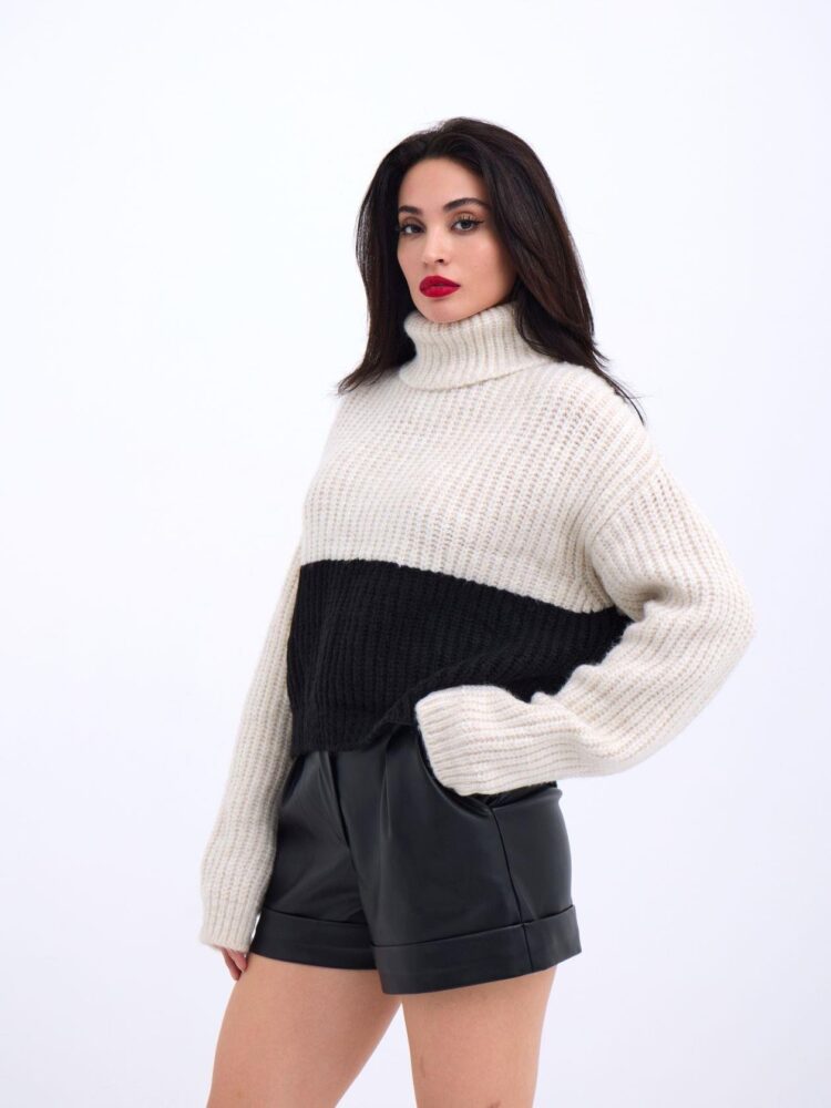 Knitwear Fisherman Striped Sweater - Cream & - Producer: Fame - Wholesale Women Clothes - TheBS Women