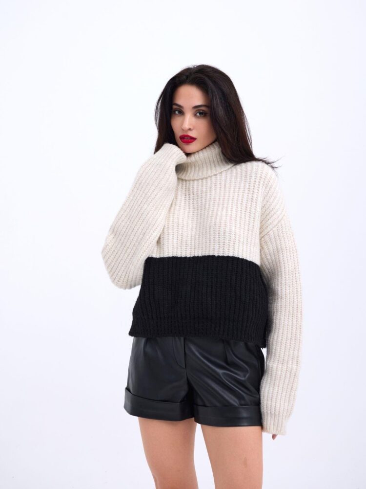 Knitwear Fisherman Striped Sweater - Cream & - Producer: Fame - Wholesale Women Clothes - TheBS Women