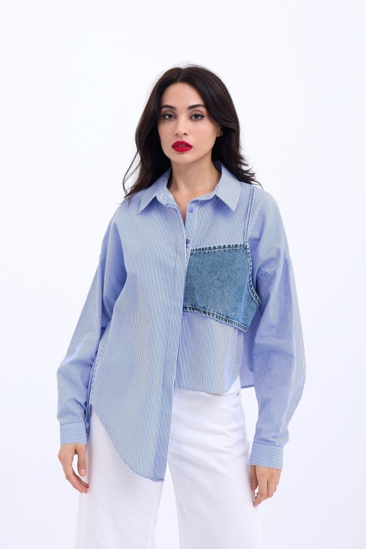 Shirt - Blue AndStriped - Producer: Fame - Wholesale Women Clothes - TheBS Women