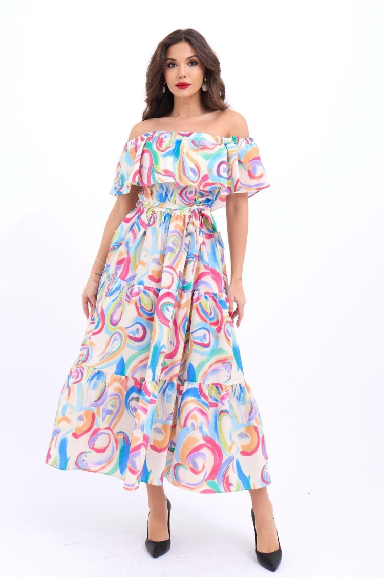 Colorful Patterned Dress - Blue & Red - Brand: Fame - Women & Kids, Baby Clothes Wholesale - TheBS Women