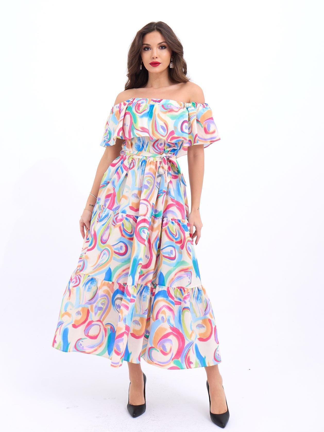 Colorful Patterned Dress - Blue & Red - Brand: Fame - Women & Kids, Baby Clothes Wholesale - TheBS Women