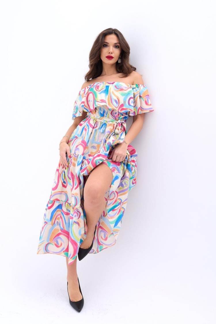 Colorful Patterned Dress - Blue & Red - Brand: Fame - Women & Kids, Baby Clothes Wholesale - TheBS Women