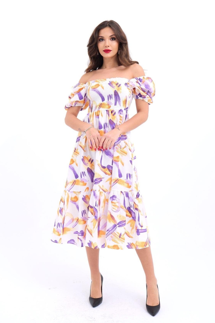 Patterned Dress -& Purple & Yellow - Producer: Fame - Wholesale Women Clothes - TheBS Women