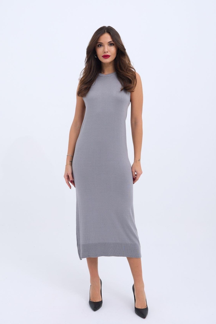 Knitted Sleeveless Dress - Gray - Producer: Fame - Wholesale Women Clothes - TheBS Women