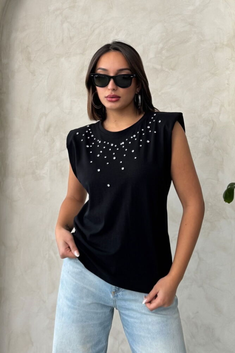 Stone Detailed Blouse - Black - Producer: Topshow - Wholesale Women Clothes - TheBS Women