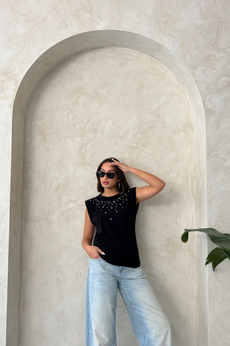 Stone Detailed Blouse - Black - Producer: Topshow - Wholesale Women Clothes - TheBS Women