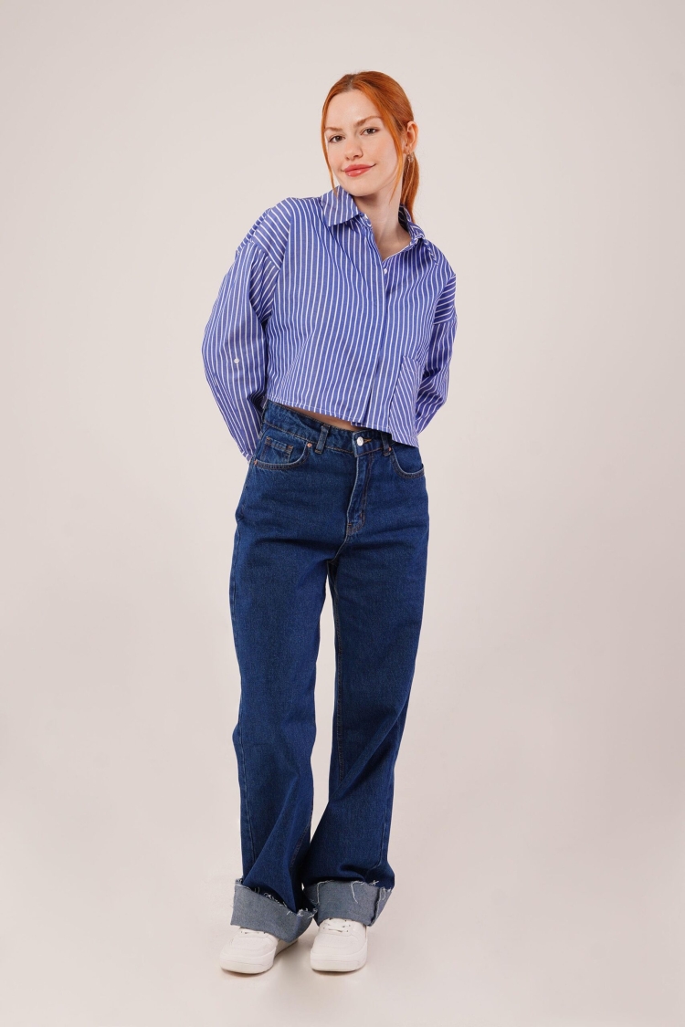 Crop Pattern Pocketed And StripedWholesale Shirt - Producer: Lustrin - Wholesale Women Clothes - TheBS Women
