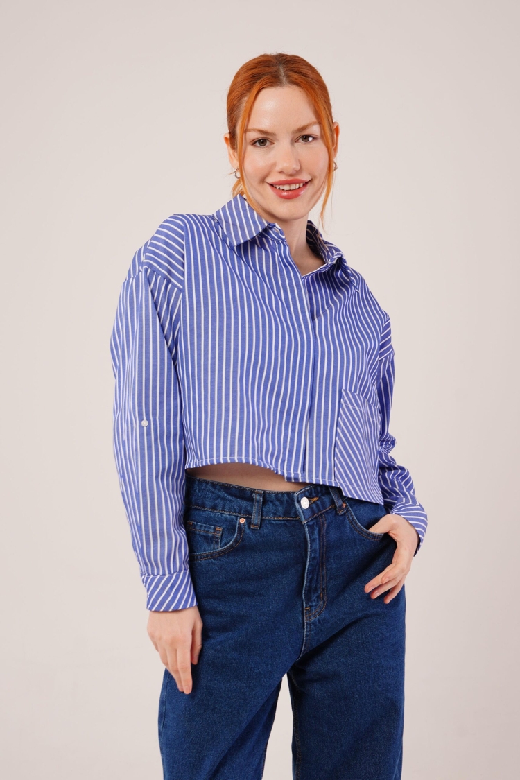 Crop Pattern Pocketed And StripedWholesale Shirt - Producer: Lustrin - Wholesale Women Clothes - TheBS Women