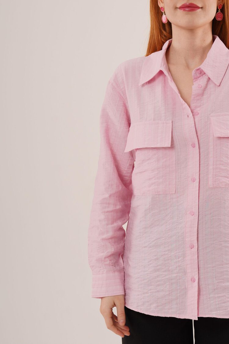 WholesaleShirt With Self Striped Pockets And Buttons - Producer: Lustrin - Wholesale Women Clothes - TheBS Women