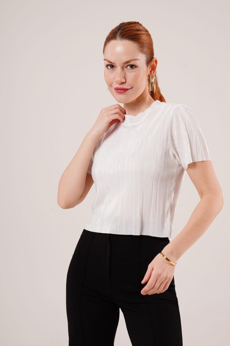 Ribbed Short Sleeve Shiny WholesaleBlouse - Producer: Lustrin - Wholesale Women Clothes - TheBS Women