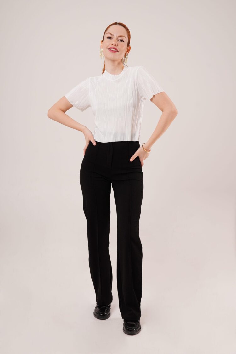 Ribbed Short Sleeve Shiny WholesaleBlouse - Producer: Lustrin - Wholesale Women Clothes - TheBS Women