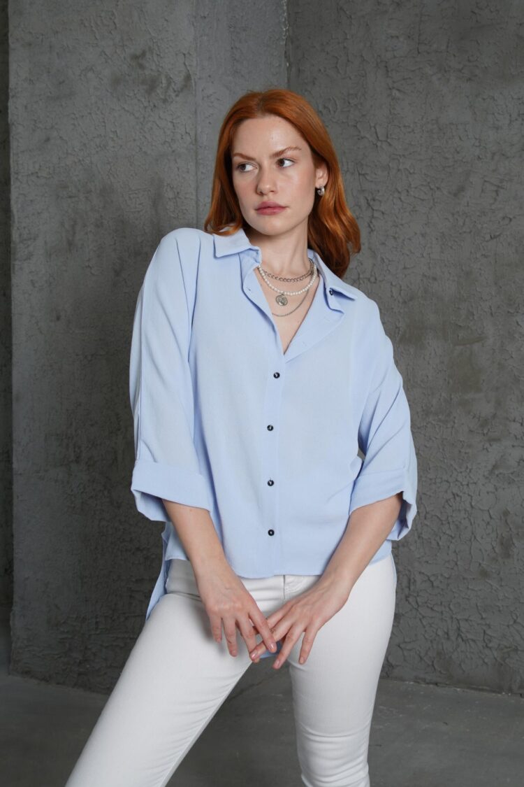 Wholesale Baby Blue Shirt With Sleeve Folding Detail - Producer: Lustrin - Wholesale Women Clothes - TheBS Women