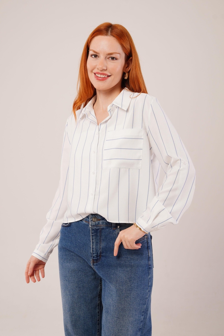 Striped Wholesale Shirt With Single Pocket - Producer: Lustrin - Wholesale Women Clothes - TheBS Women