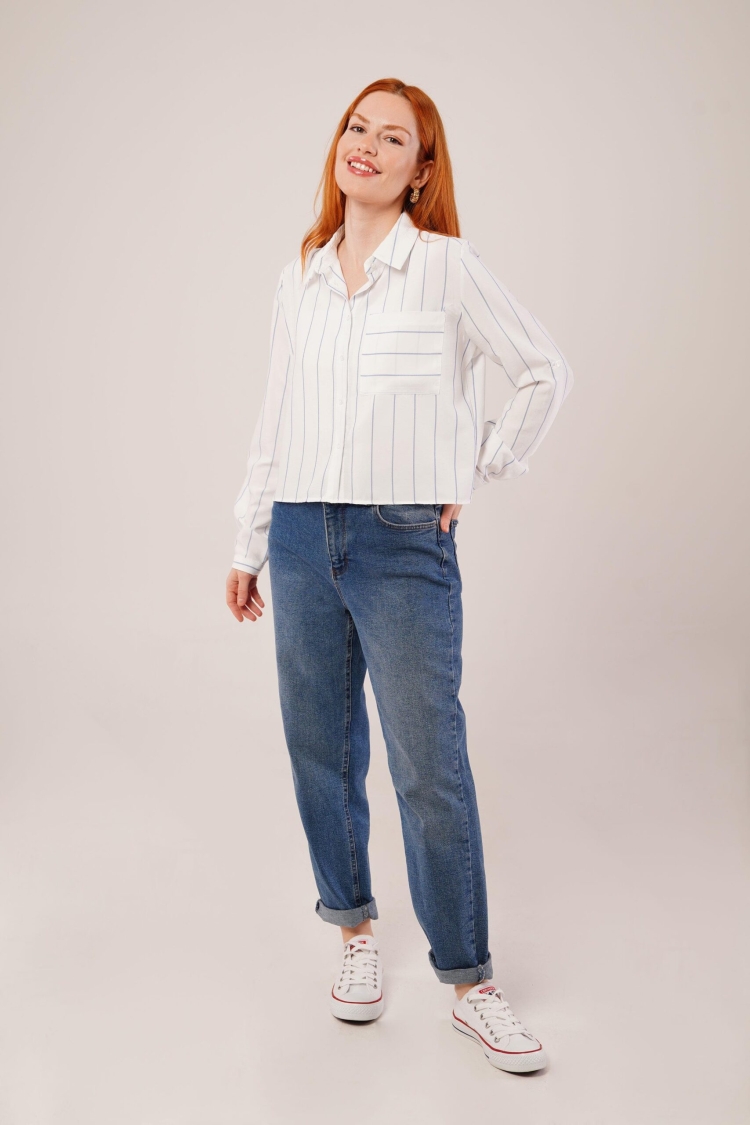 Striped Wholesale Shirt With Single Pocket - Producer: Lustrin - Wholesale Women Clothes - TheBS Women