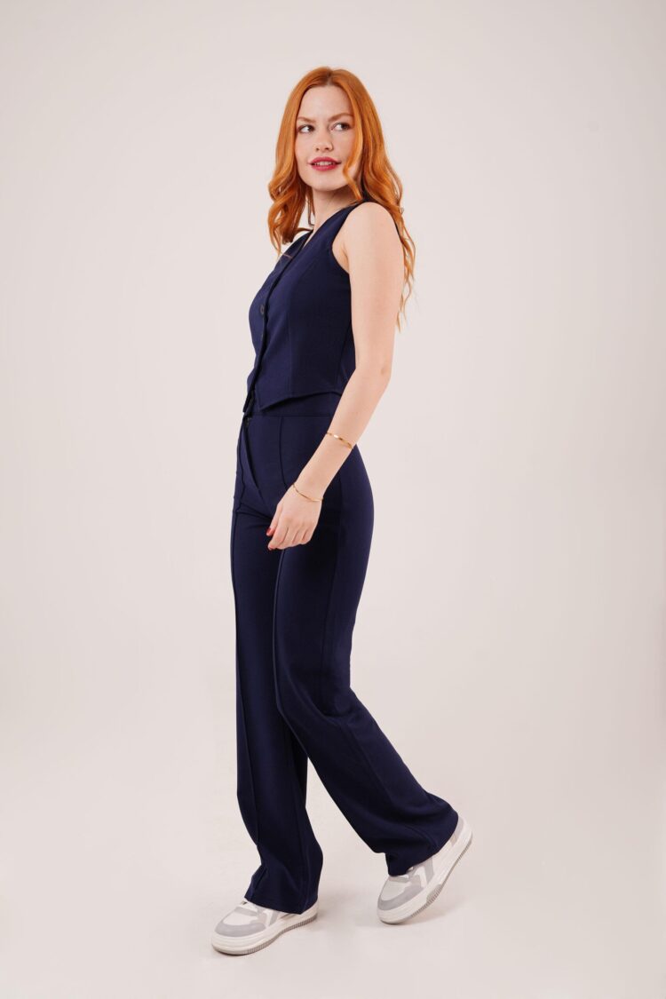 Front Stitch Detailed One Button Wholesale Navy Trousers - Producer: Lustrin - Wholesale Women Clothes - TheBS Women