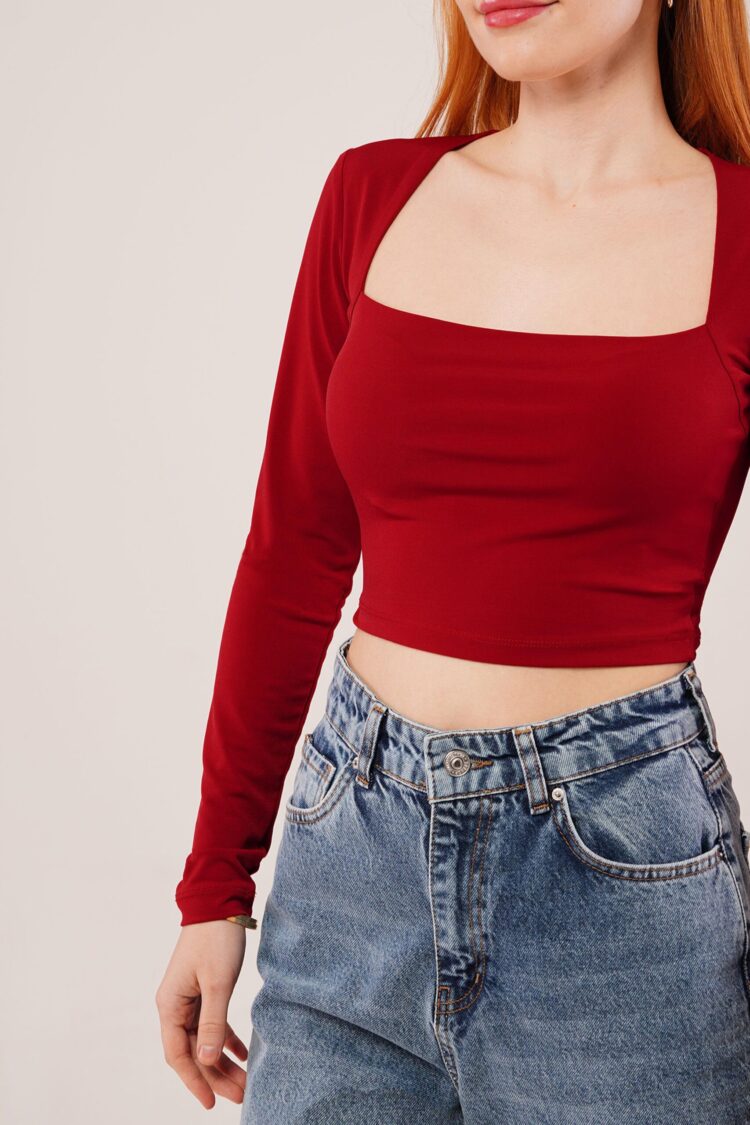 Square Collar Wholesale Basic Burgundy Blouse - Producer: Lustrin - Wholesale Women Clothes - TheBS Women
