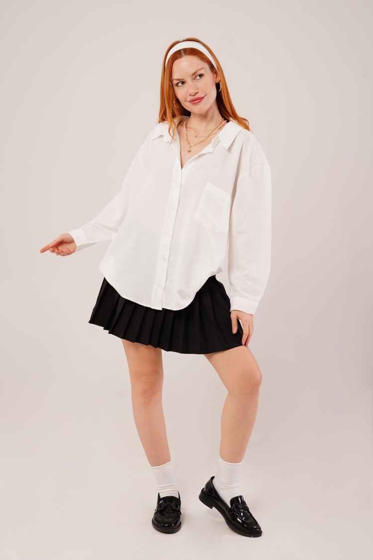 Basic Oversize White Wholesale Shirt - Producer: Lustrin - Wholesale Women Clothes - TheBS Women