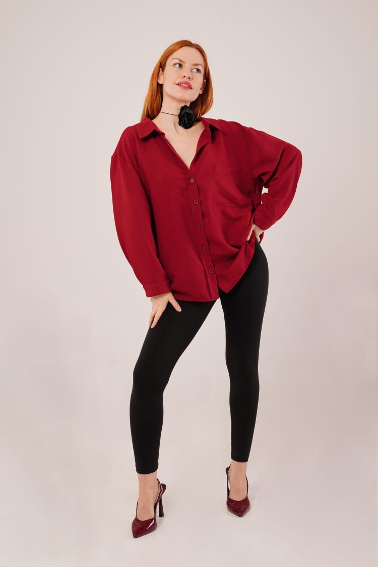 Basic Oversize Burgundy Wholesale Shirt - Producer: Lustrin - Wholesale Women Clothes - TheBS Women