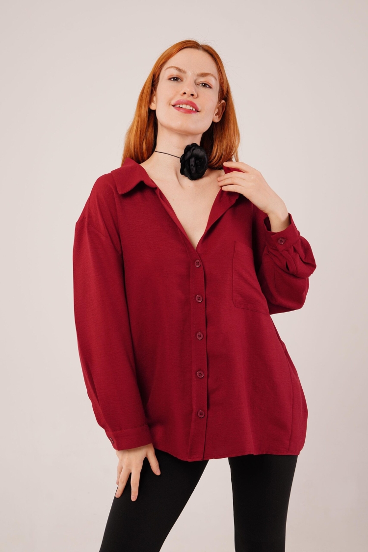 Basic Oversize Burgundy Wholesale Shirt - Producer: Lustrin - Wholesale Women Clothes - TheBS Women