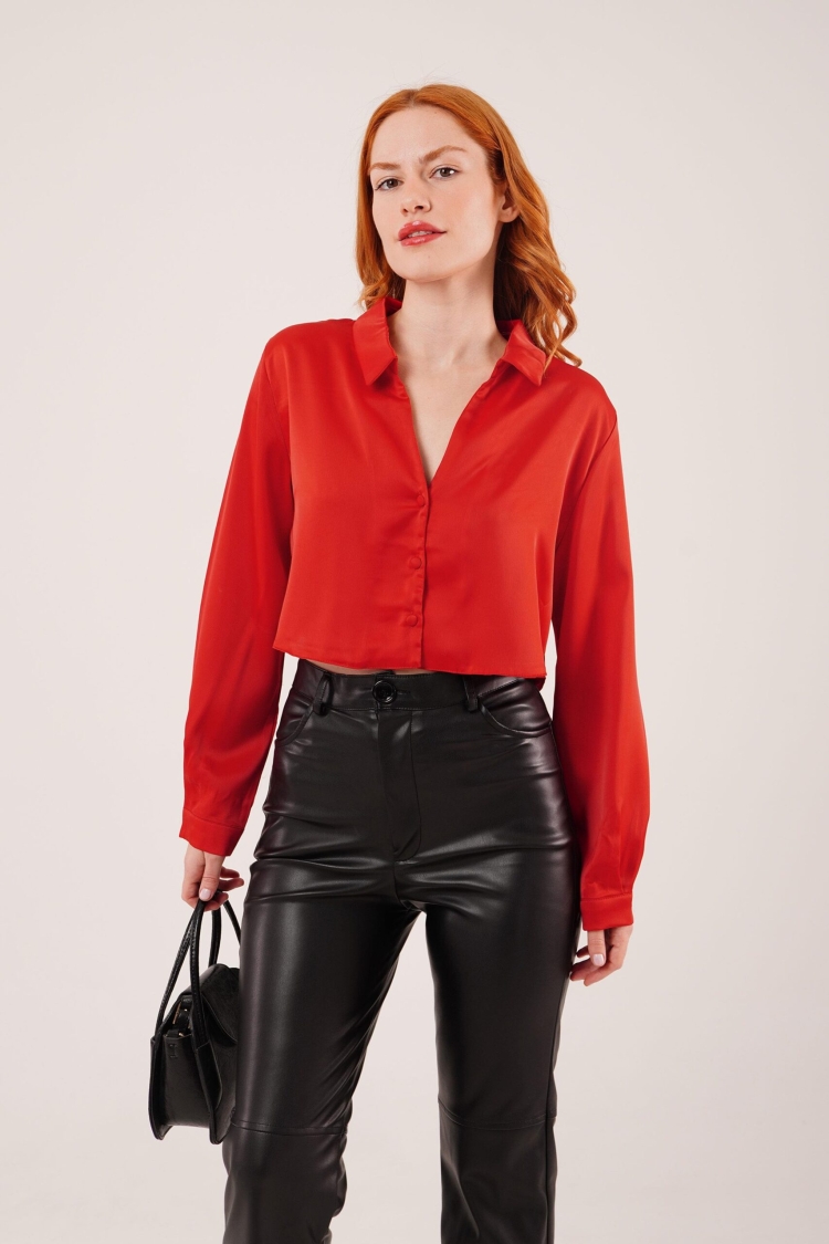 Satin Crop Model WholesaleShirt - Producer: Lustrin - Wholesale Women Clothes - TheBS Women