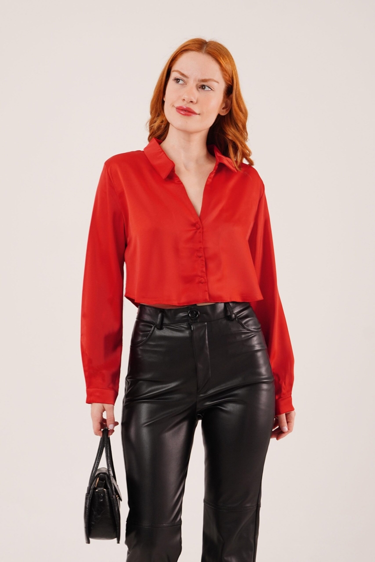 Satin Crop Model WholesaleShirt - Producer: Lustrin - Wholesale Women Clothes - TheBS Women