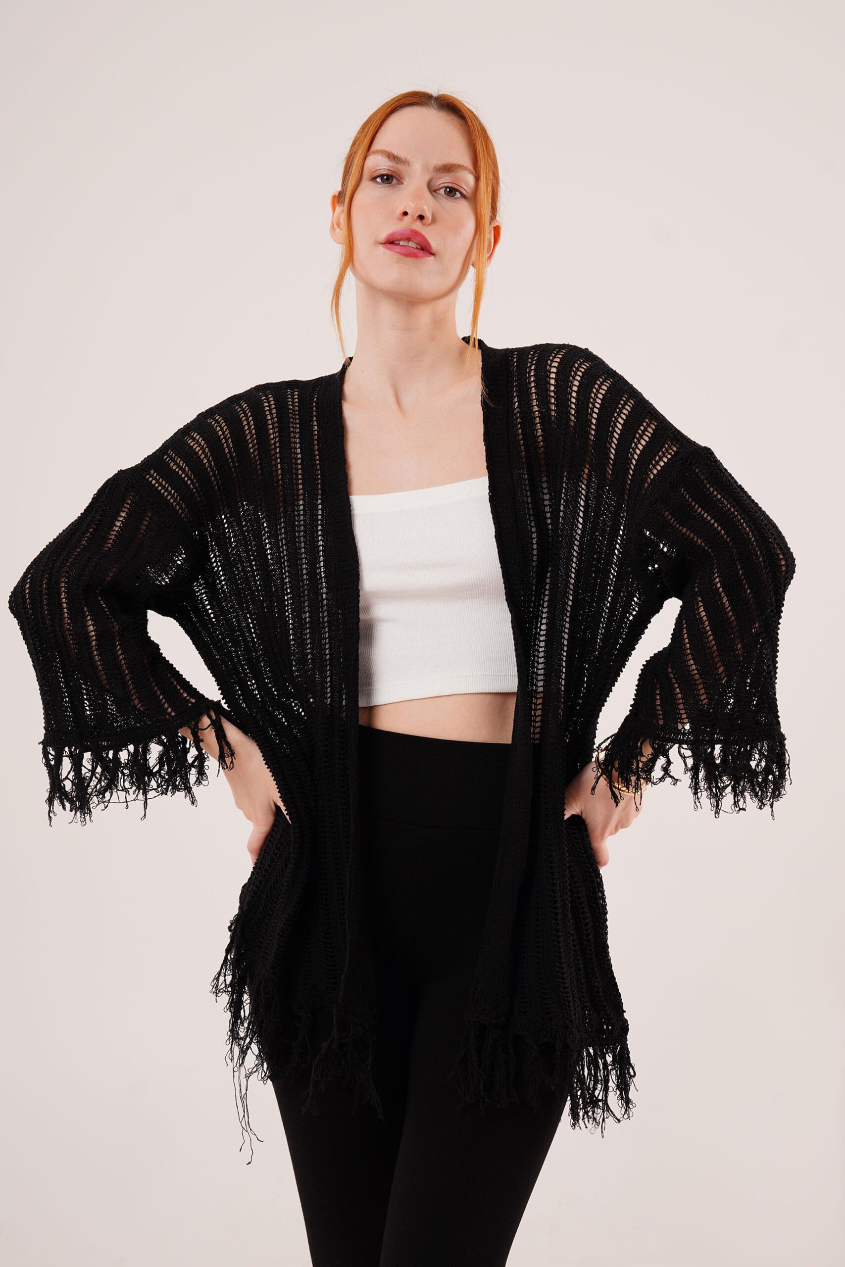 Tassel Detailed Perforated Pattern WholesaleCardigan - Producer: Lustrin - Wholesale Women Clothes - TheBS Women