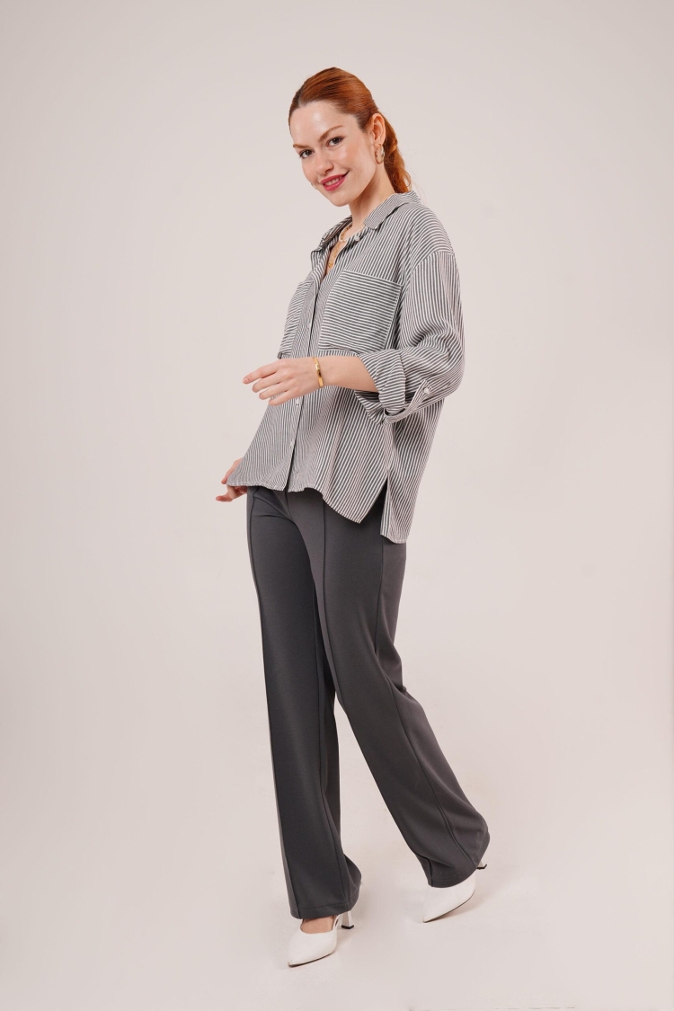 Bat Sleeve Striped Pocket Detailed WholesaleShirt - Producer: Lustrin - Wholesale Women Clothes - TheBS Women