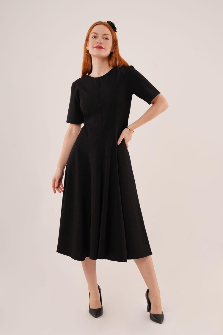 Stitching Detailed Short Sleeve WholesaleLong Dress - Producer: Lustrin - Wholesale Women Clothes - TheBS Women