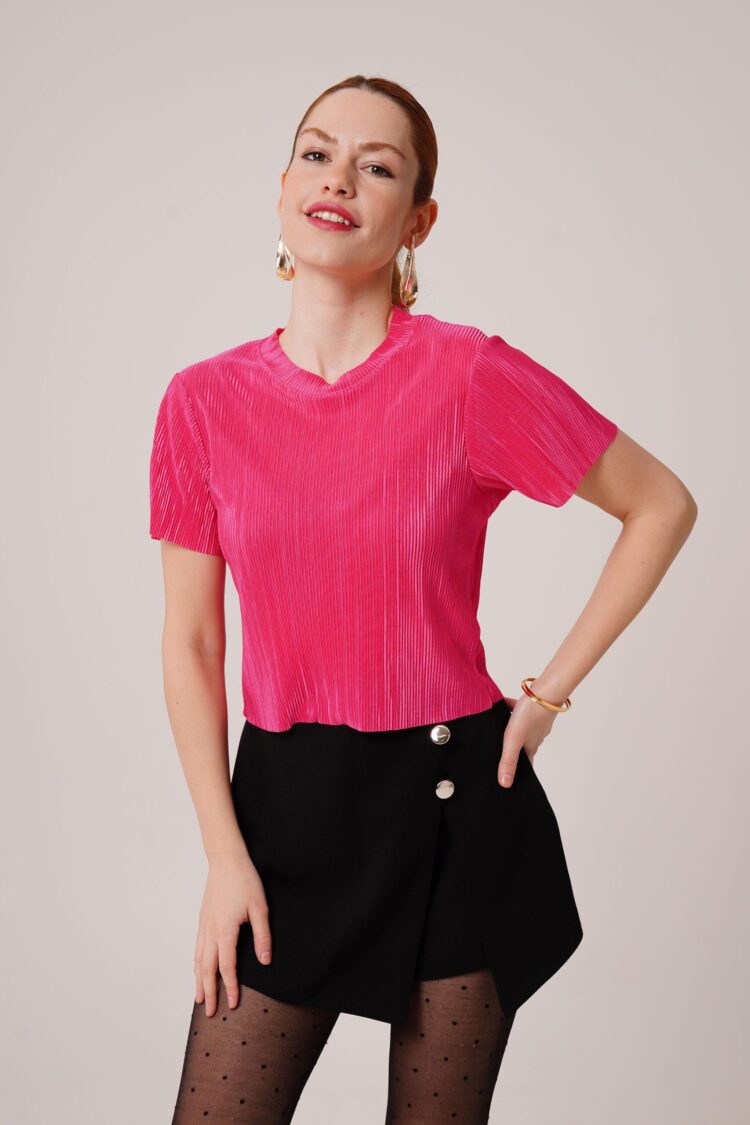 Shiny WholesaleBlouse With Ribbed Short Sleeve - Producer: Lustrin - Wholesale Women Clothes - TheBS Women