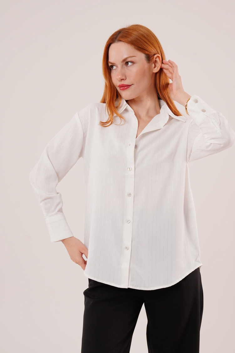 Wholesale White Shirt With Striped Gold Buttons - Producer: Lustrin - Wholesale Women Clothes - TheBS Women