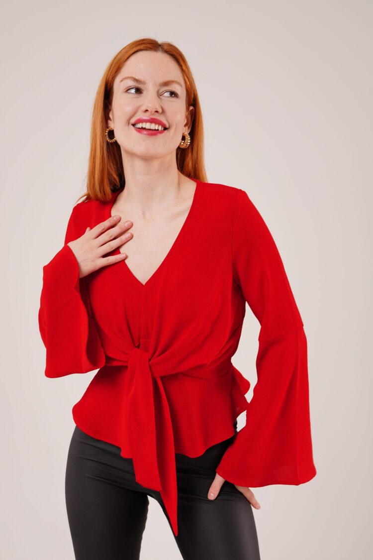 Front Tie Flounder Sleeve WholesaleBlouse - Producer: Lustrin - Wholesale Women Clothes - TheBS Women