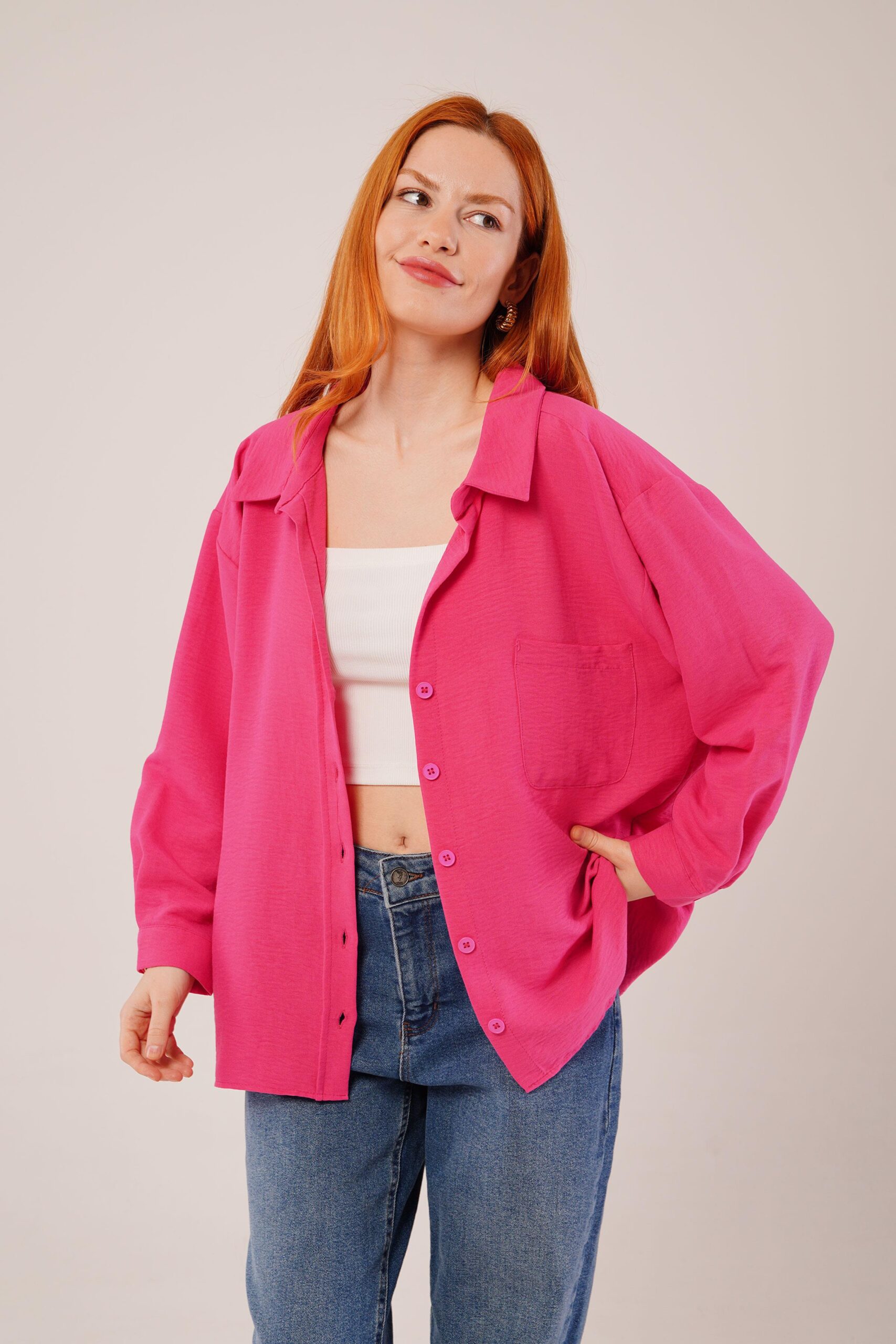 Basic Oversize Fuchsia Wholesale Shirt - Producer: Lustrin - Wholesale Women Clothes - TheBS Women