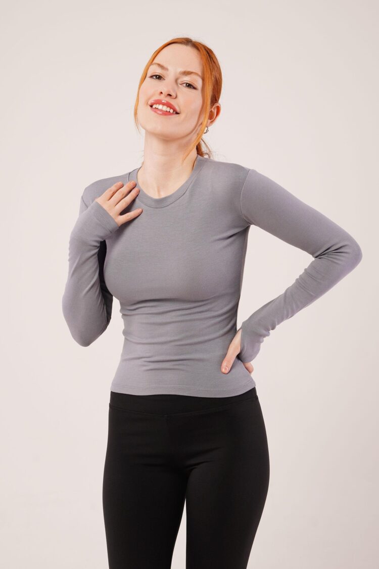 Long Sleeve Basic Gray Wholesale Blouse - Producer: Lustrin - Wholesale Women Clothes - TheBS Women