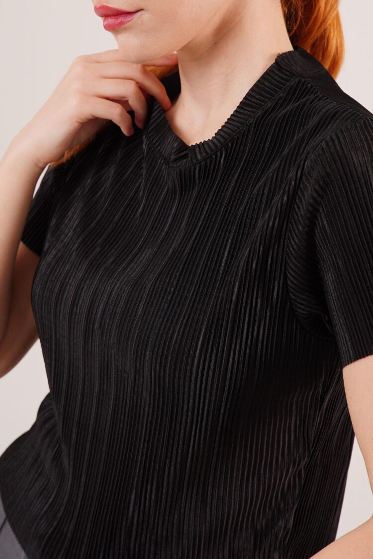 Ribbed Short Sleeve Shiny WholesaleBlouse - Producer: Lustrin - Wholesale Women Clothes - TheBS Women